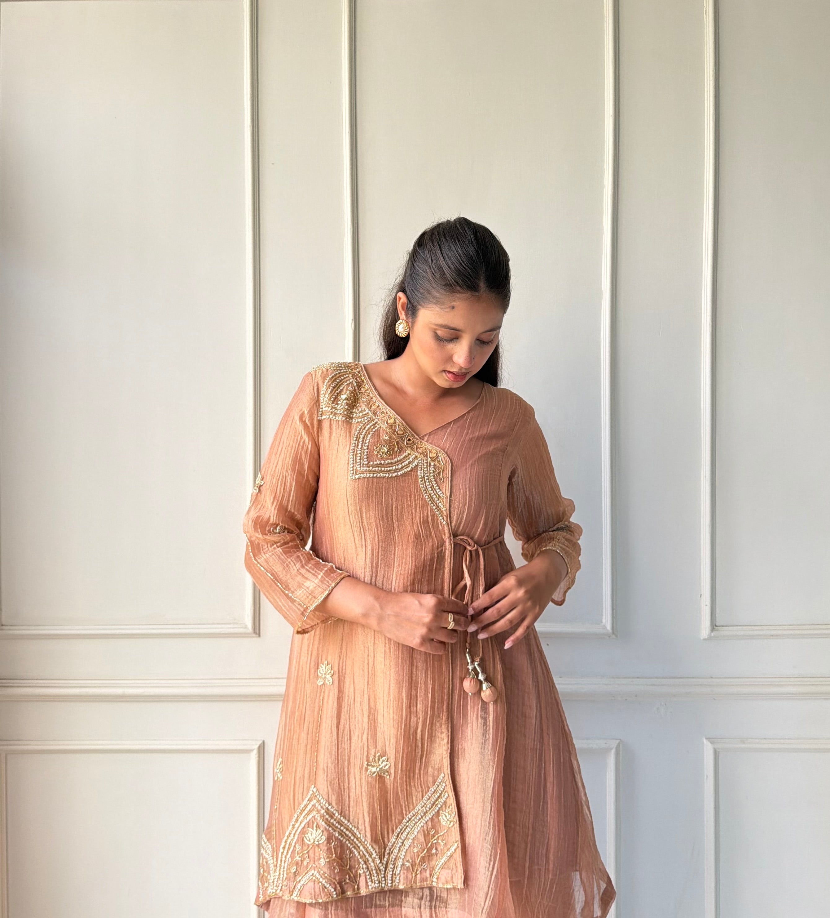 Prachi Short Kurta Angrakha Dress-Peach