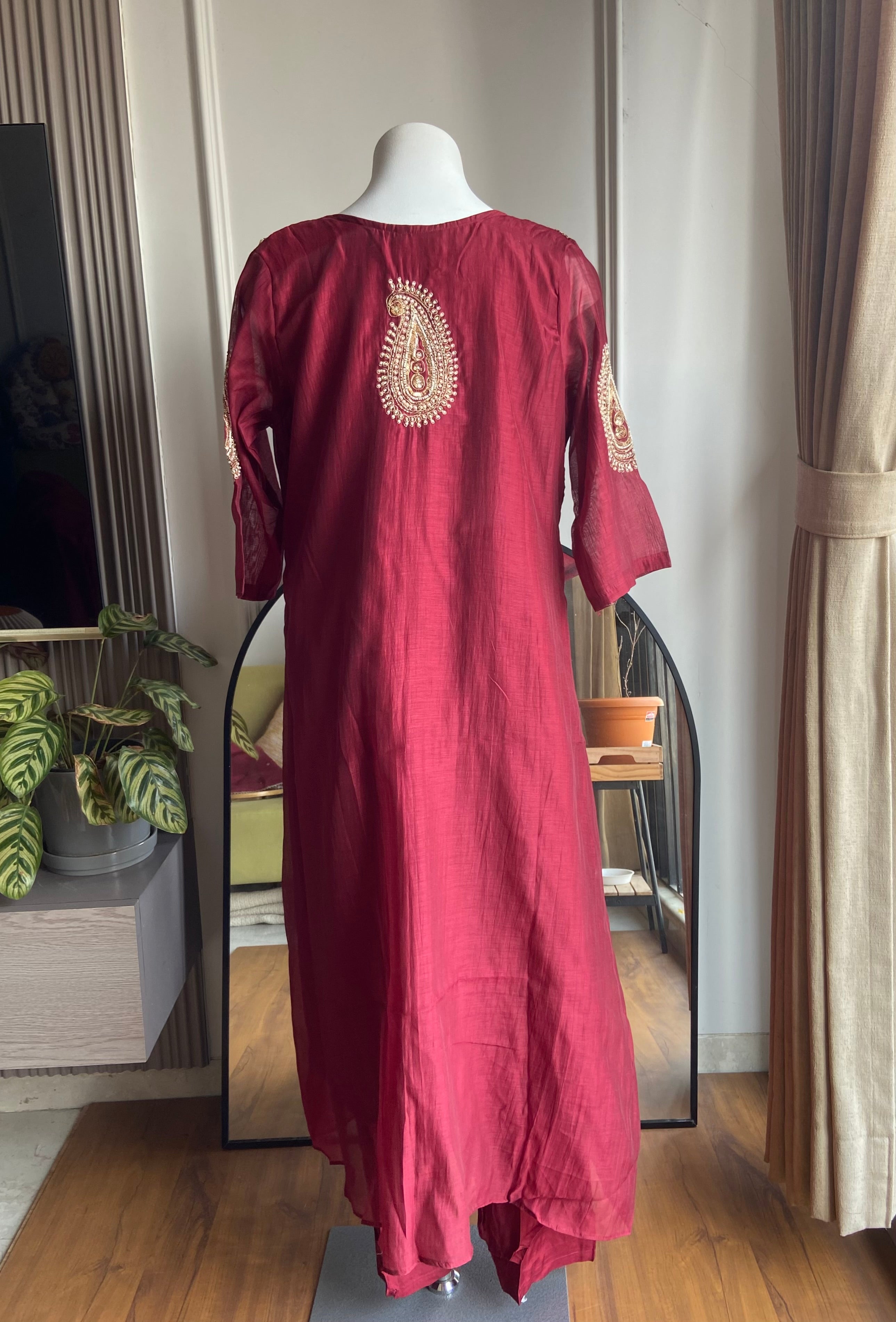 Twinkle Hand Work Mul Chanderi Dress- Maroon
