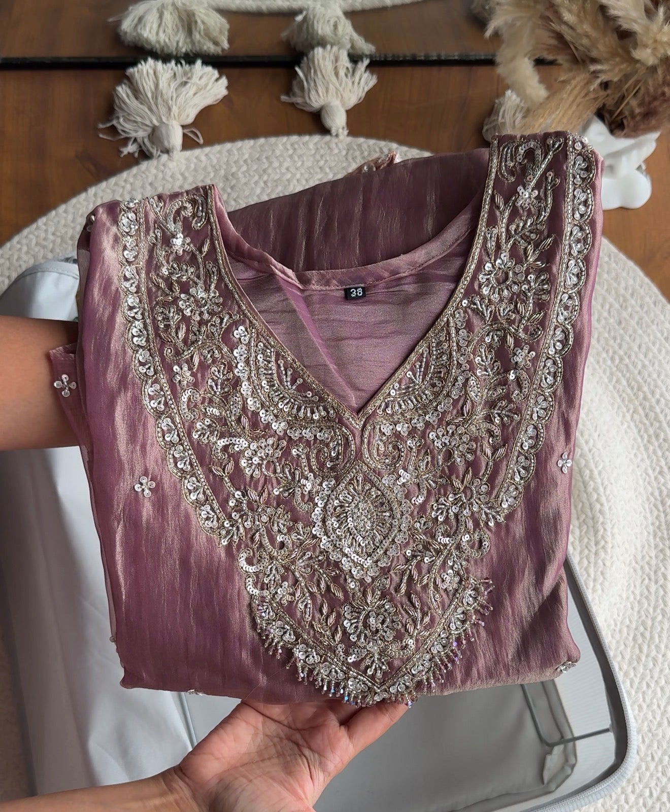Yashika Handwork Tissue Dress-Baby Pink