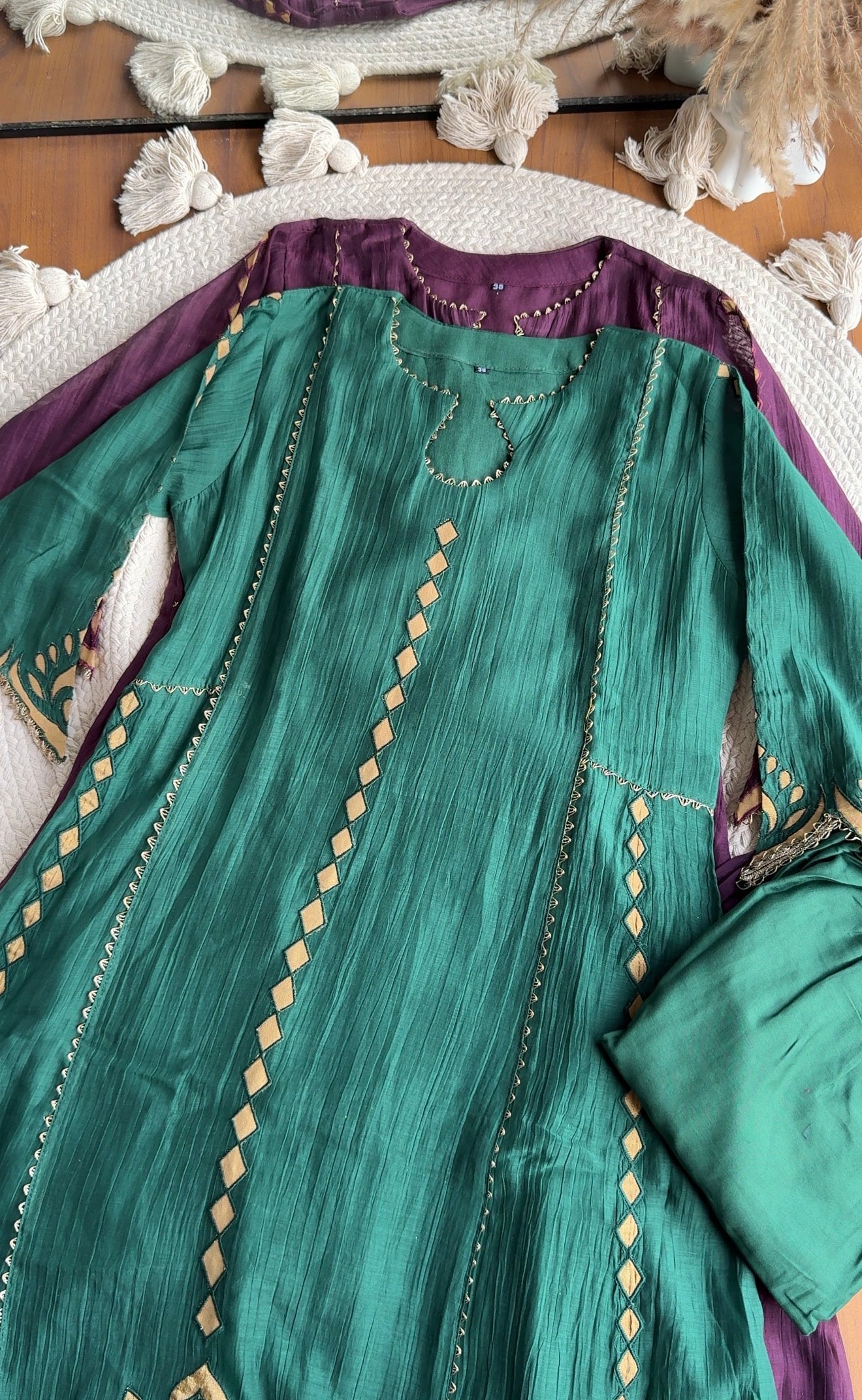 Vrutti lotus appliqué and cutwork aline dress- Green