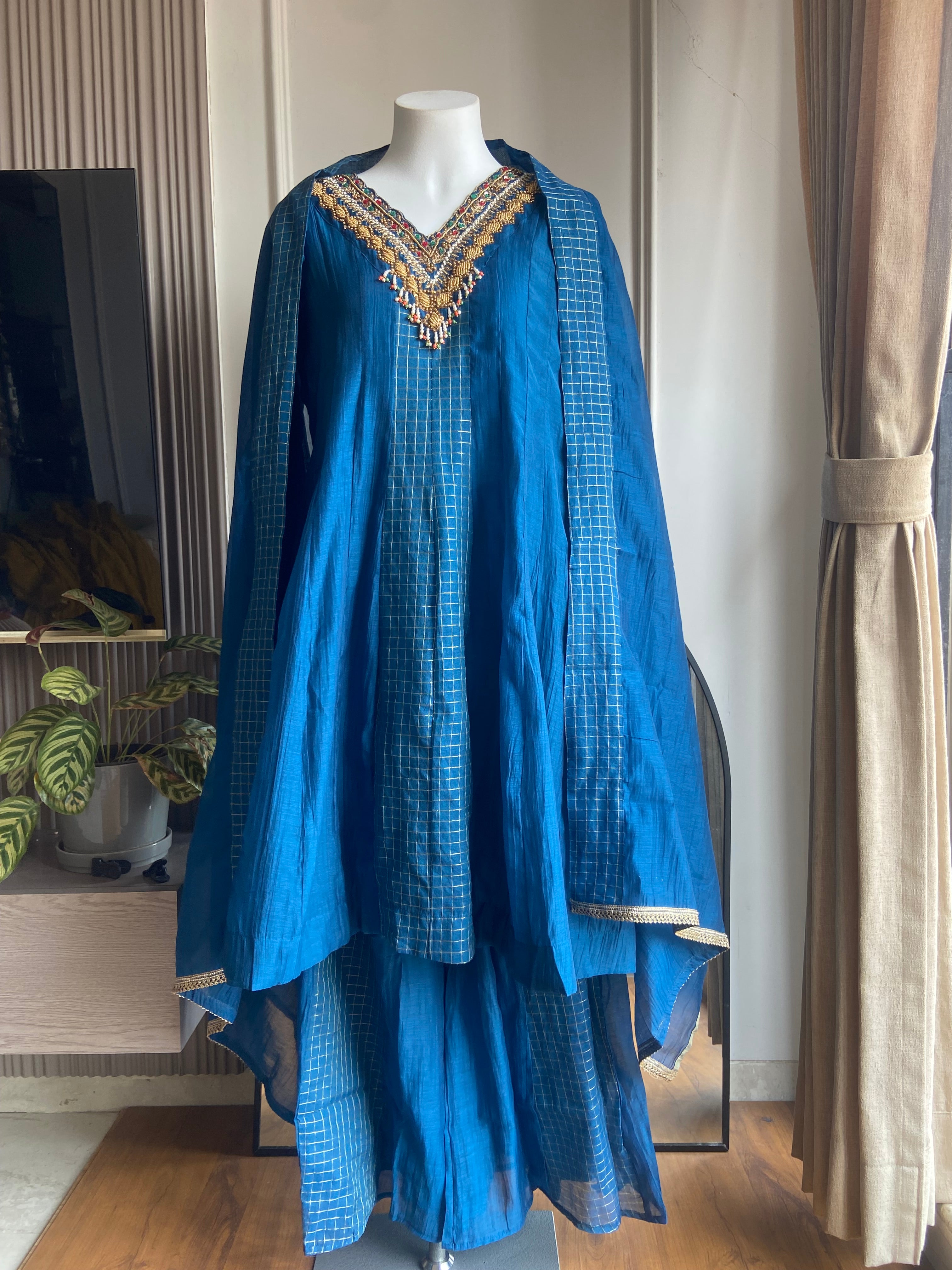 Kashish pure mul Chanderi plazo dress- Royal Blue
