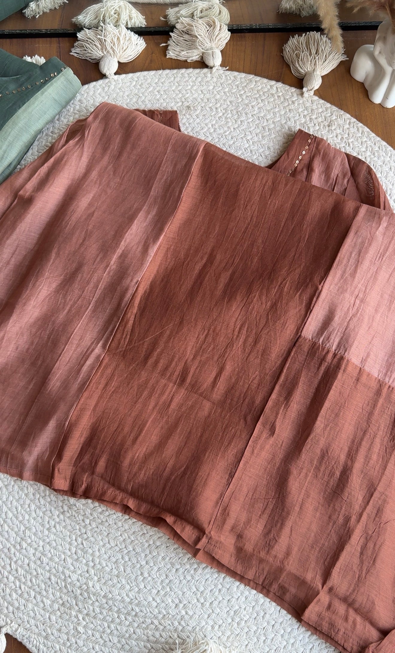 Meera Contrast panel Mul Chanderi Dress-Brown