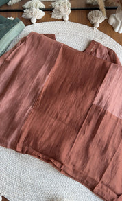 Meera Contrast panel Mul Chanderi Dress-Brown