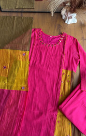 Dhwani Multicolour Kali Mul Chanderi Dress-Pink