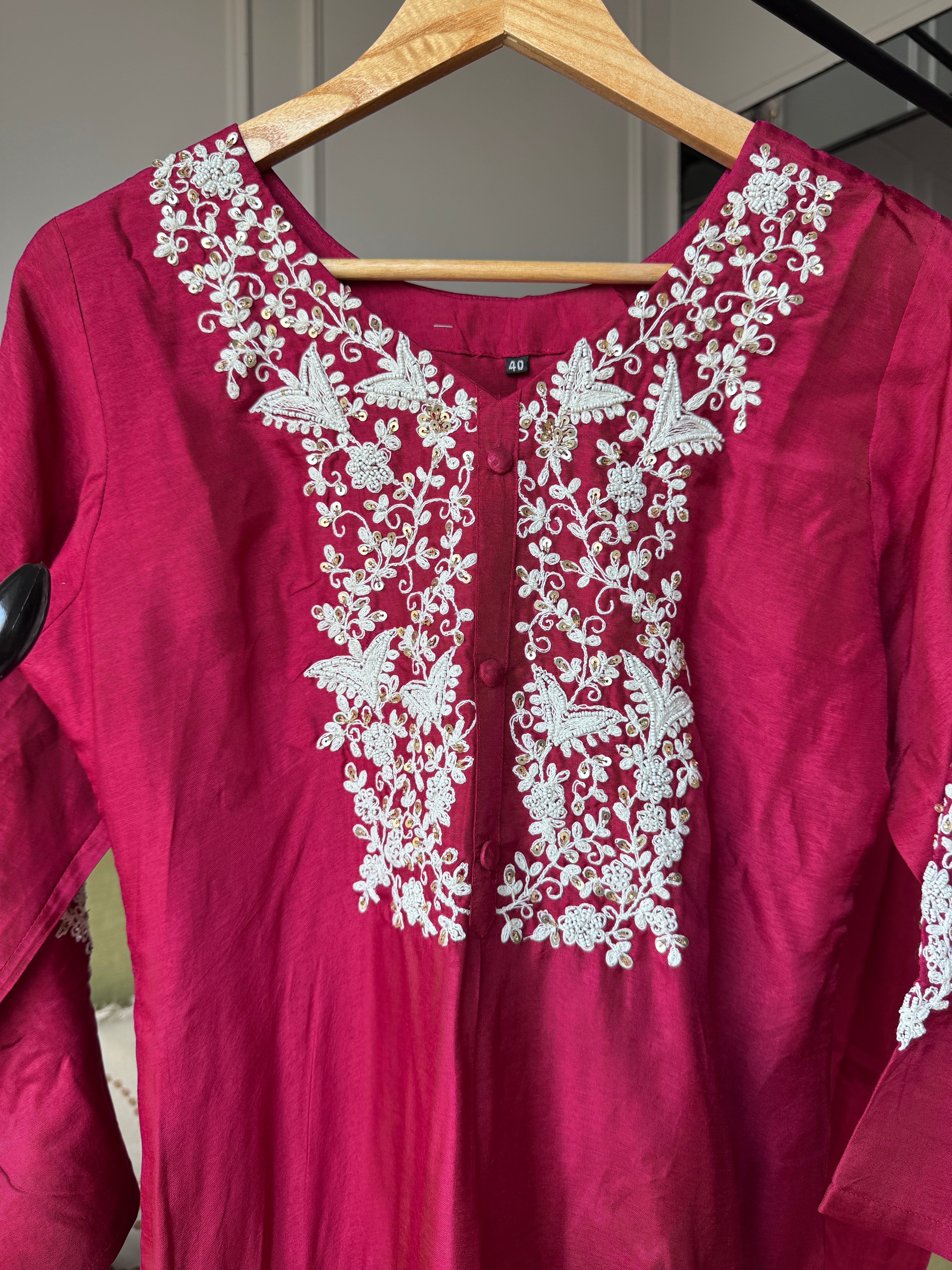 Priti Embroided Dress- Maroon