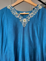 Kajal Handwork Mul Chanderi Anarkali Dress-Blue