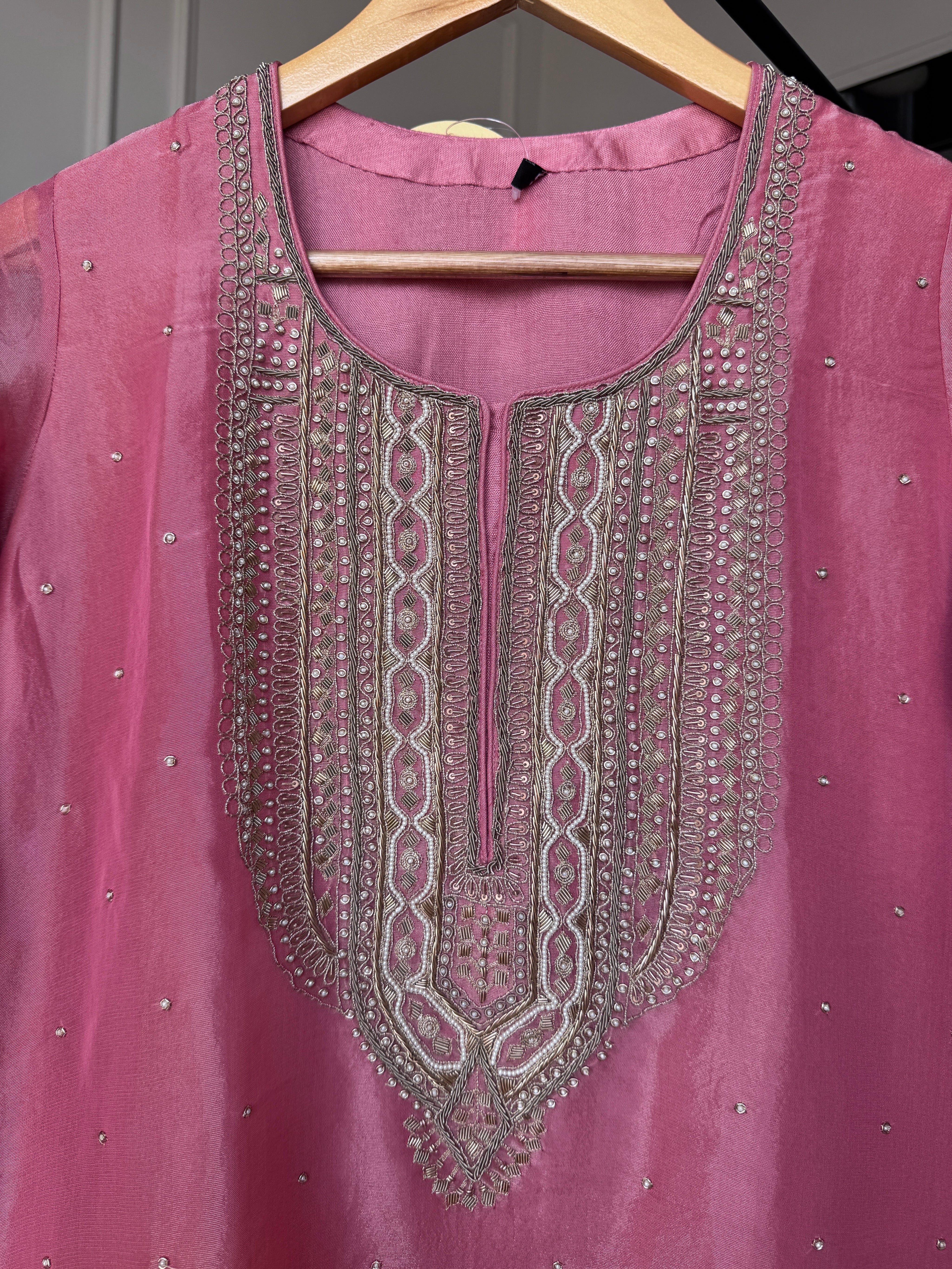 Apurva Hand Zardoshi Work Plazzo Set- Pink (Make to Order)