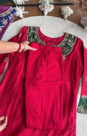 Moksha Mul Chanderi Handwork Dress- Red