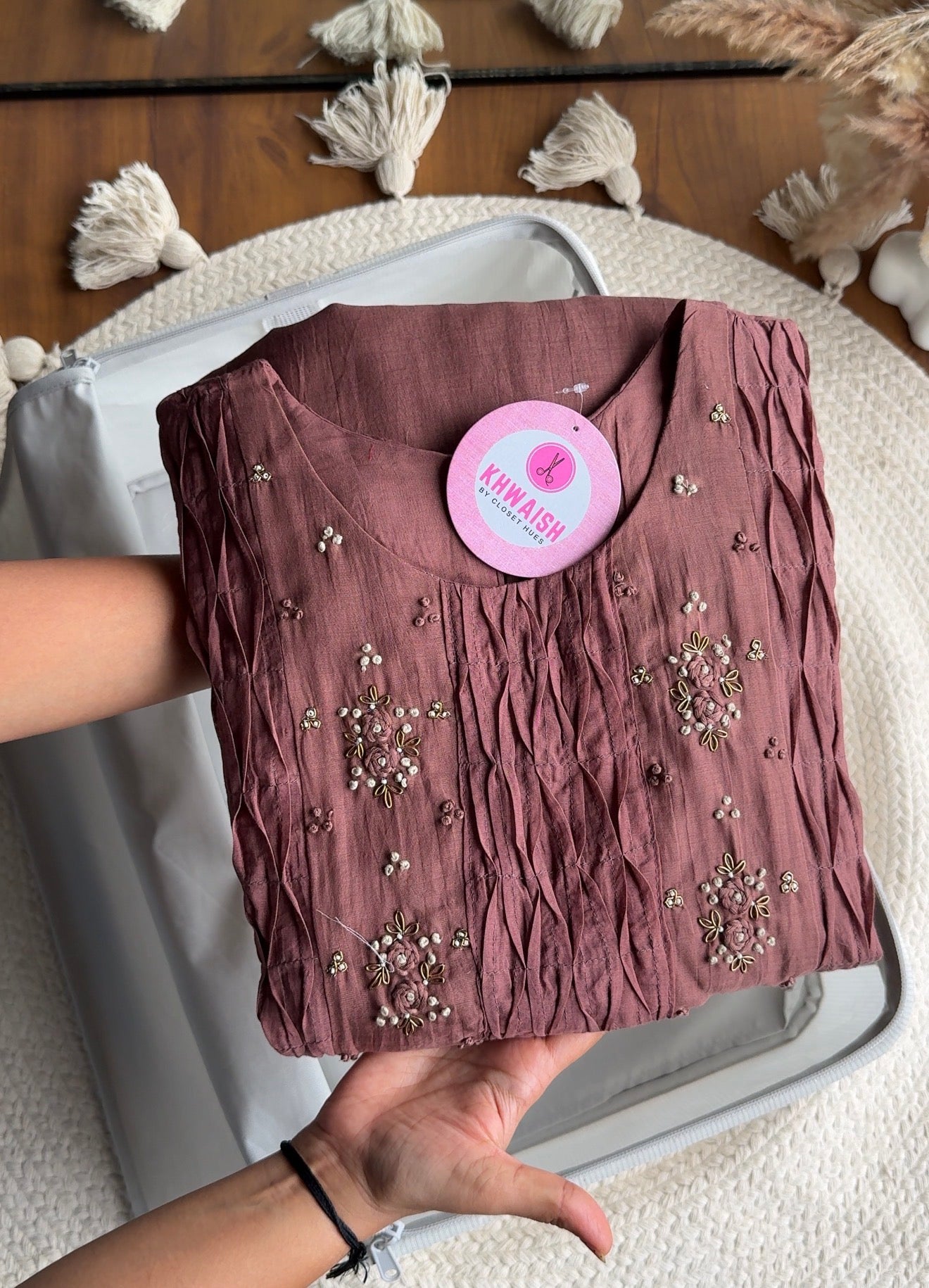 Yukti Mul Chanderi Dress-Brown