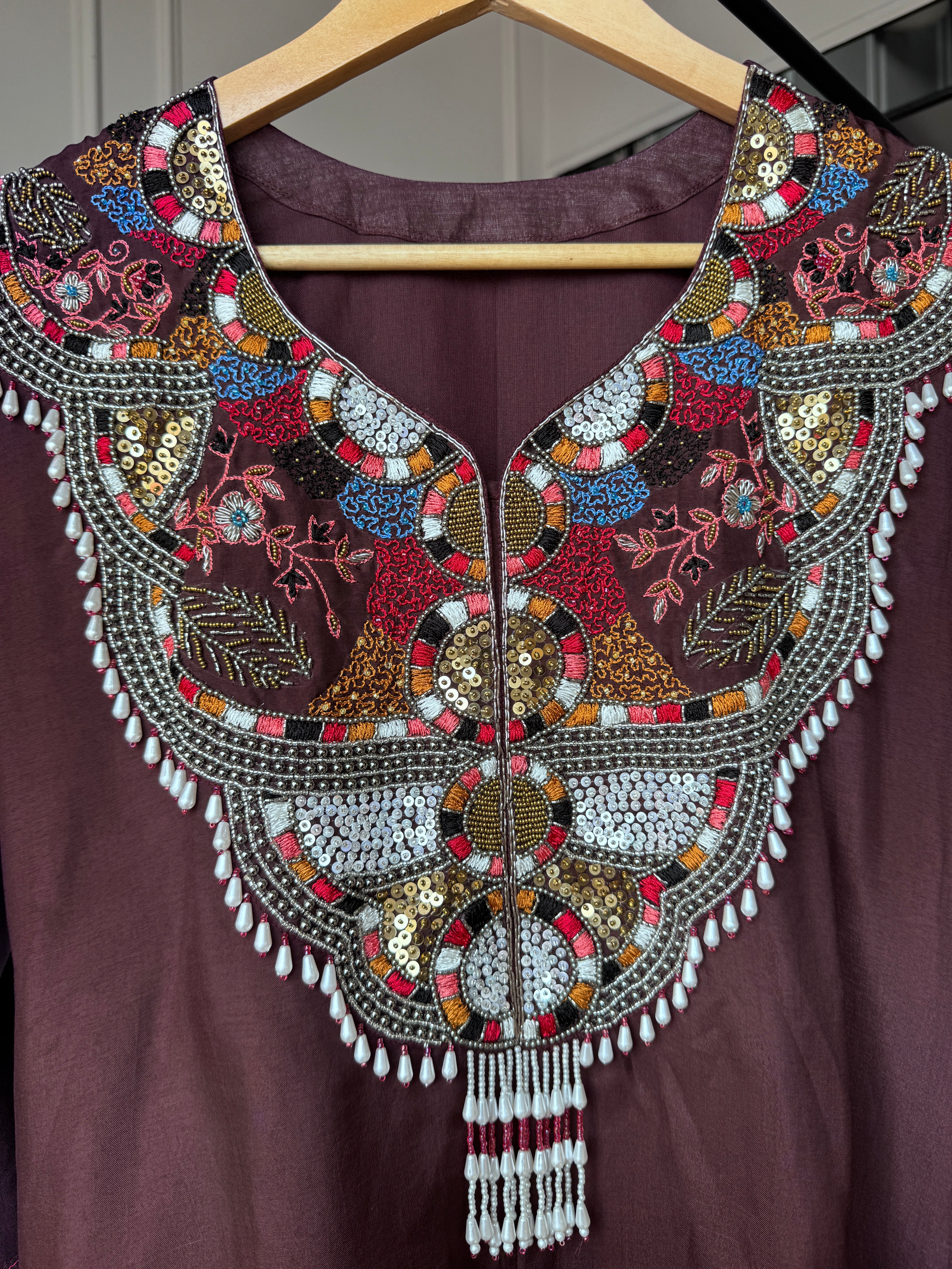 Niti Handwork Mul Chanderi Dress-Brown