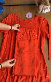 Sejal Handwork Contrast Dupatta Mul Chanderi Dress-Orange