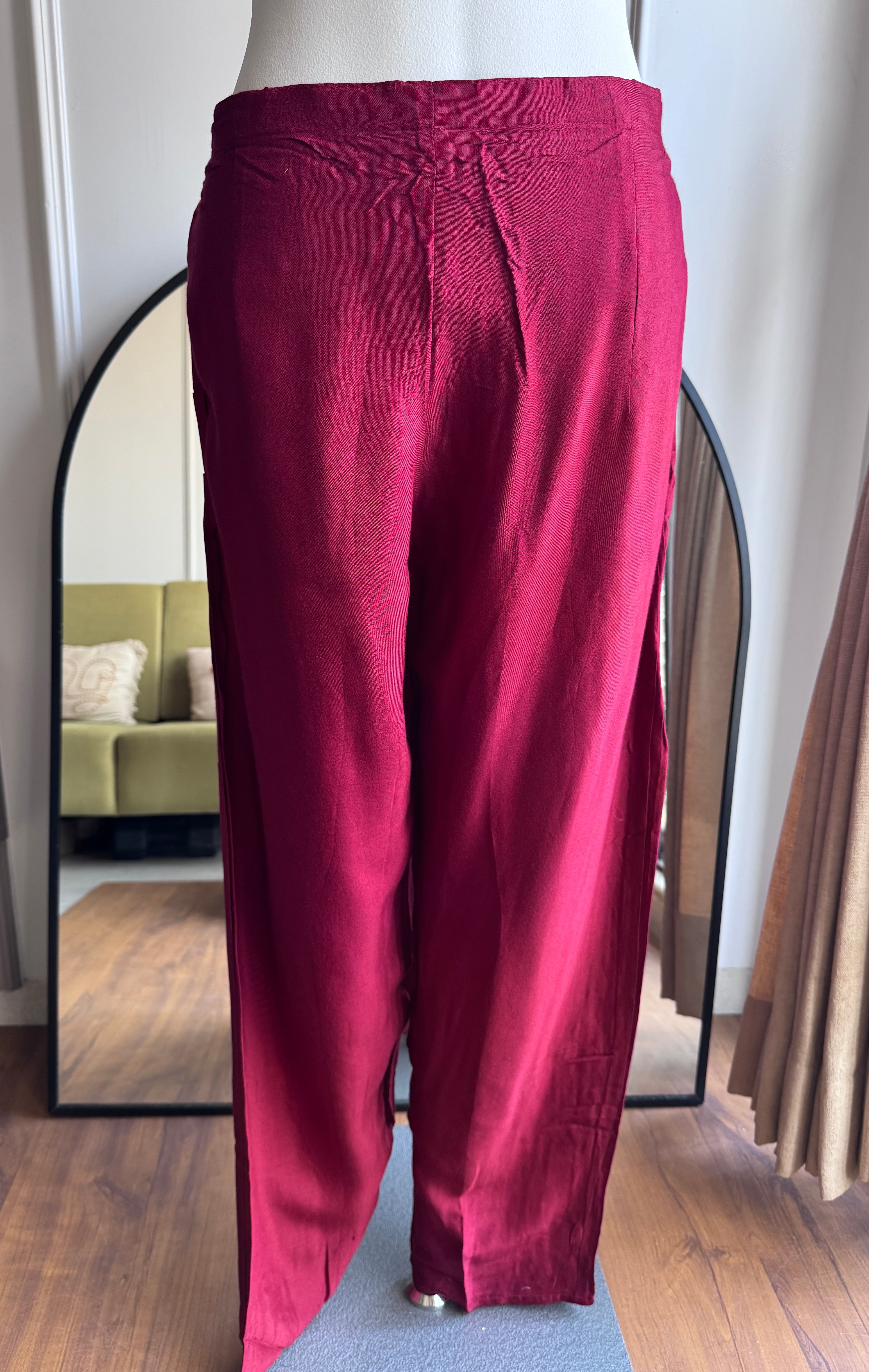 Krystle Handwork Mul Chanderi Dress-Maroon