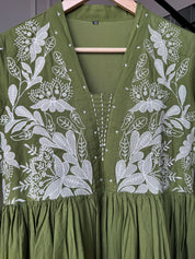 Urmi Embroided Cotton Dress- Green