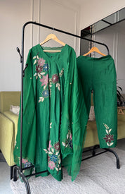 Kriti Russian Silk Embroided Dress- Green