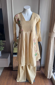Deepika katha Work Short kurta With Plazzo Set- Beige