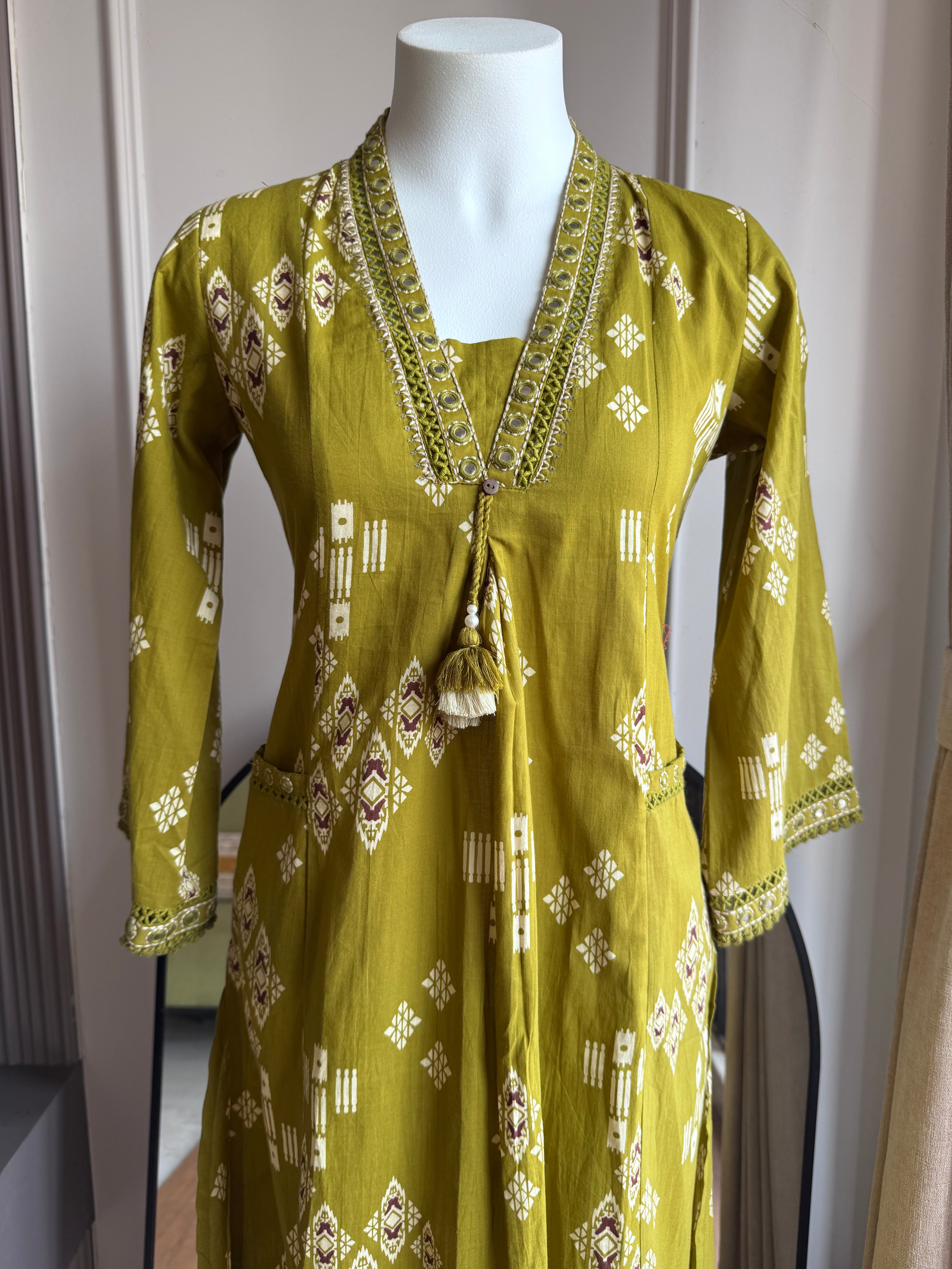 Rooh Cotton Print Dress- Green