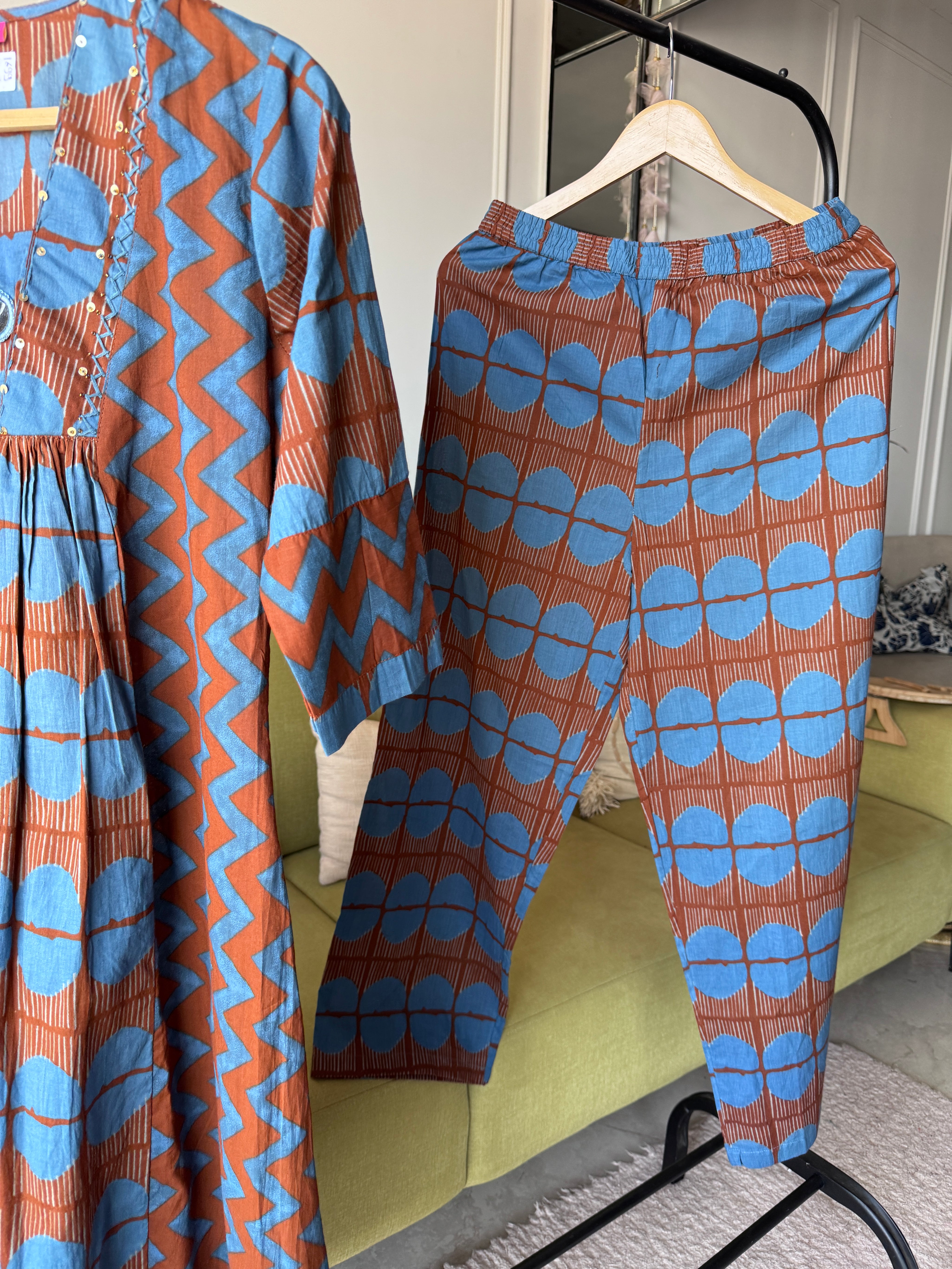 Ravina Abstract Cotton Coords - Blue