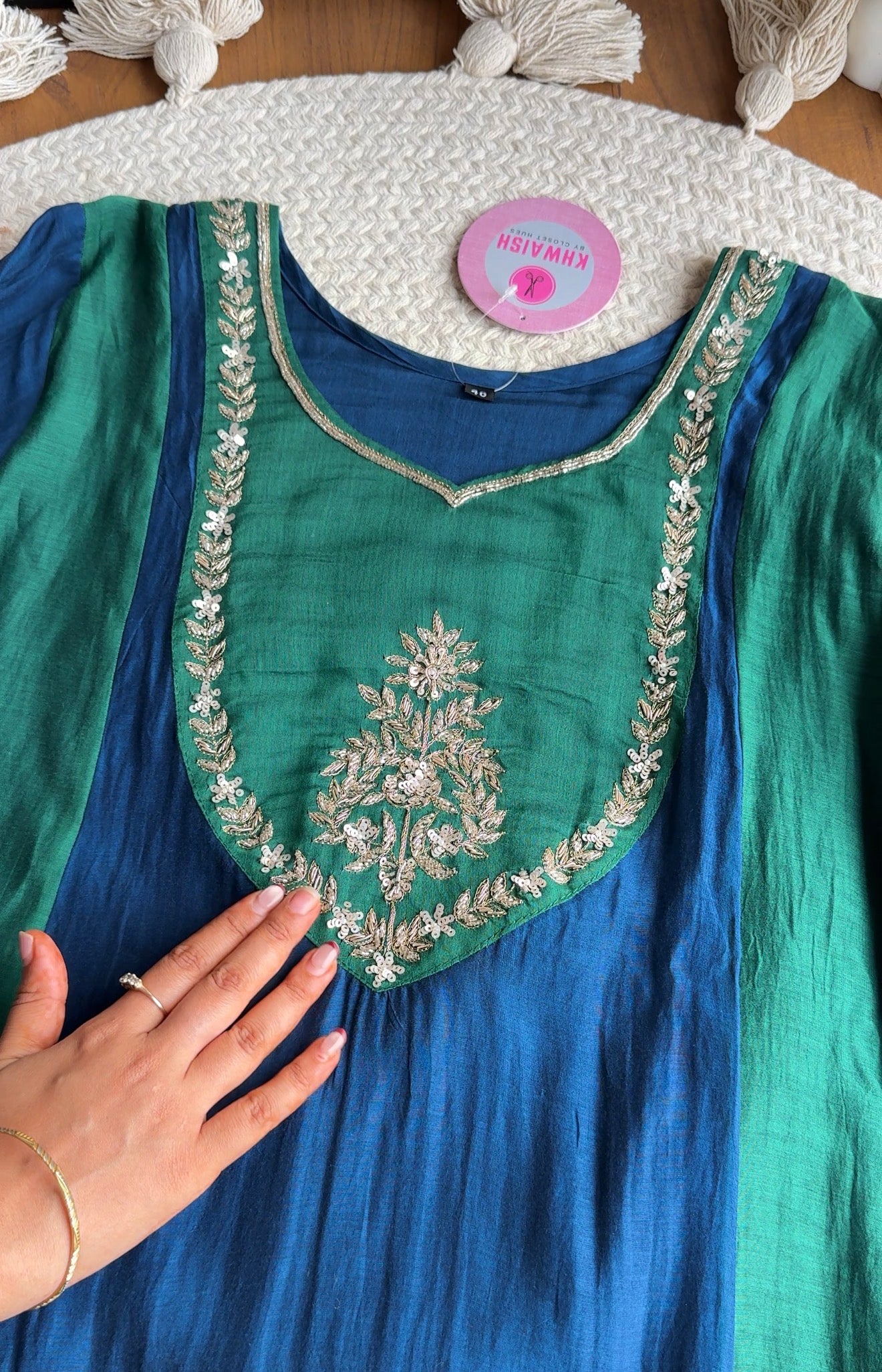 Kaushalya Colour Blocking Hand Work Aline Dress-