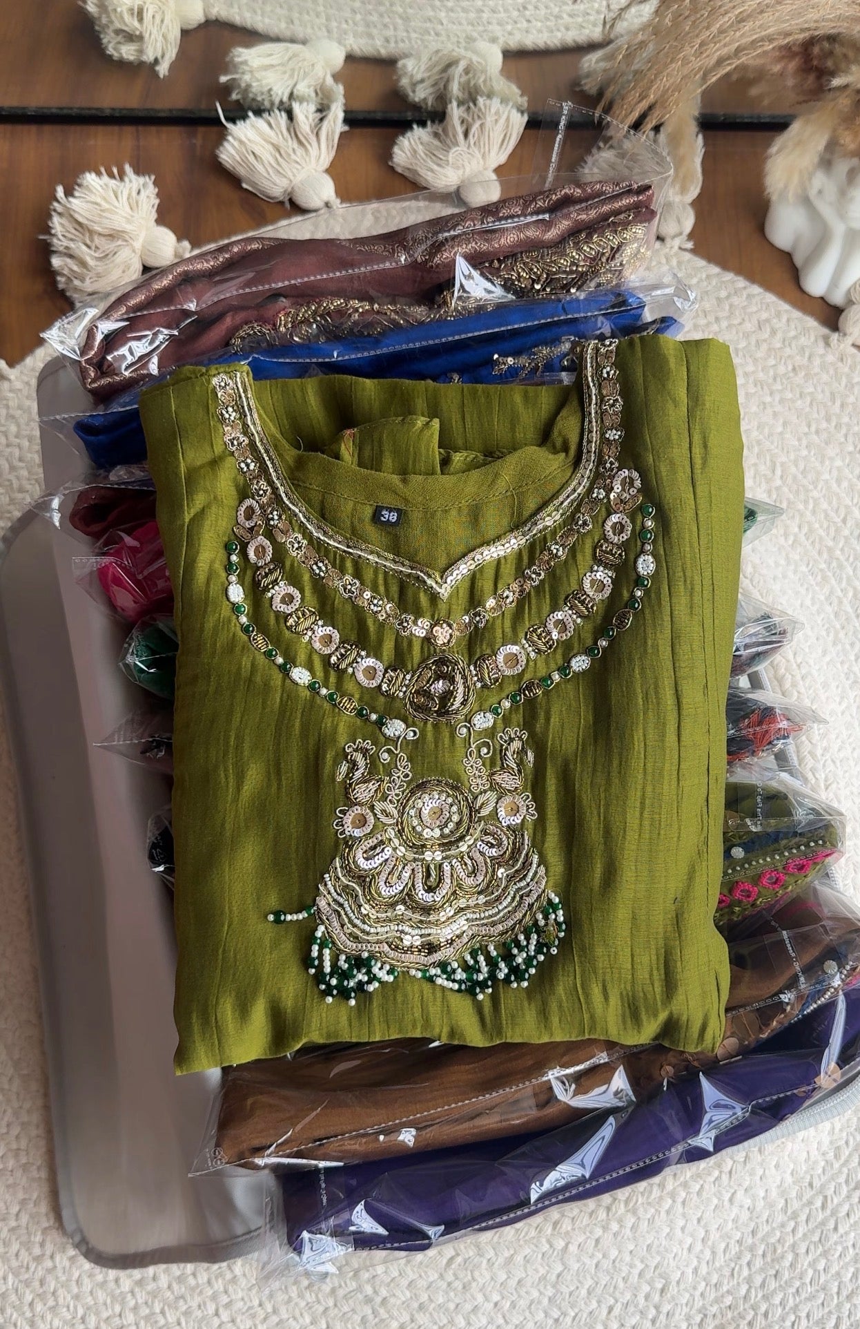 Sima Necklace Handwork Dress- Green