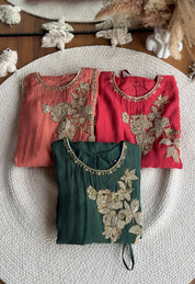 Siona Short Kurta Hand Work Dress With Sleeve Option- Green