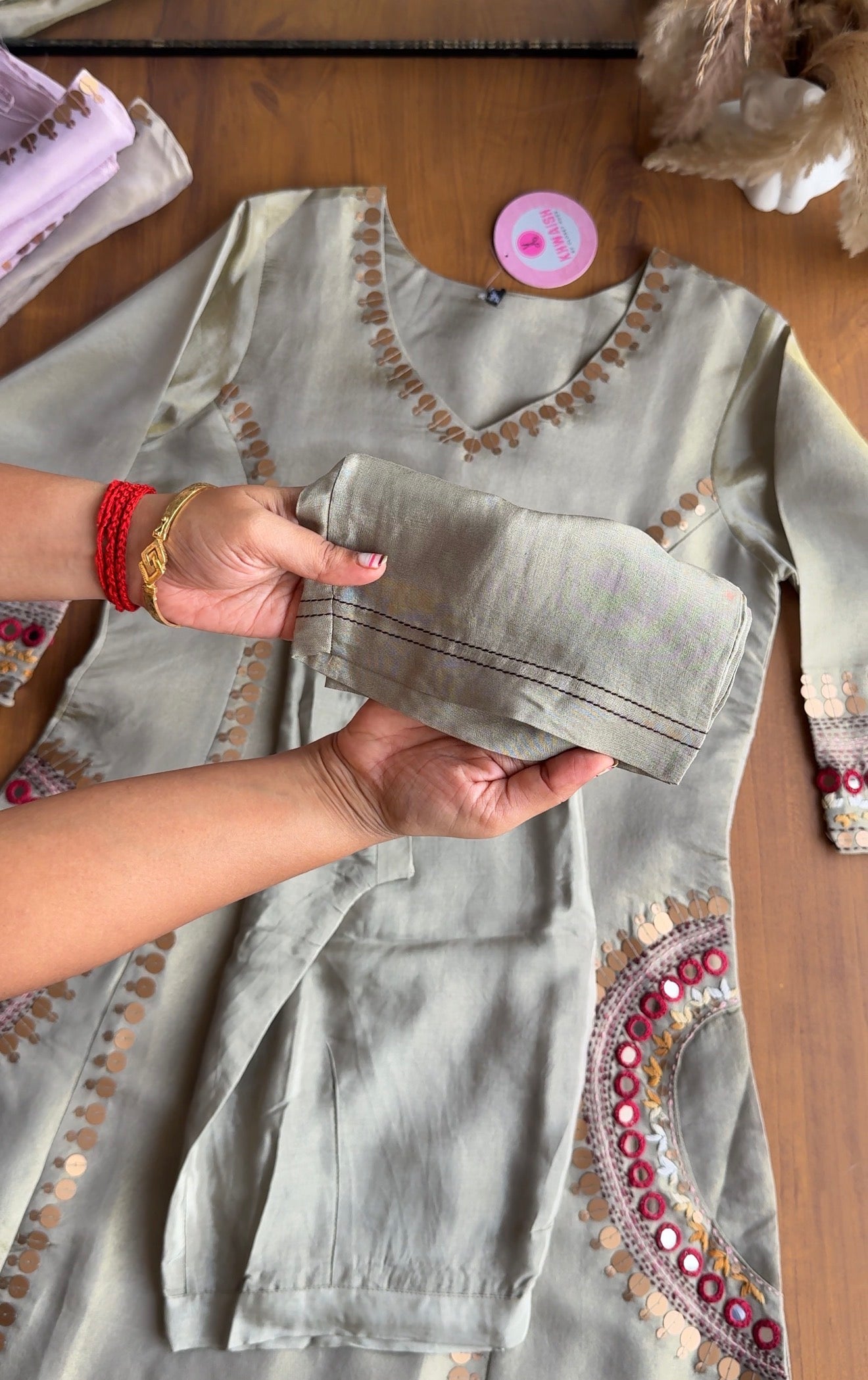 Rashi Handwork Tissue Dress- Green
