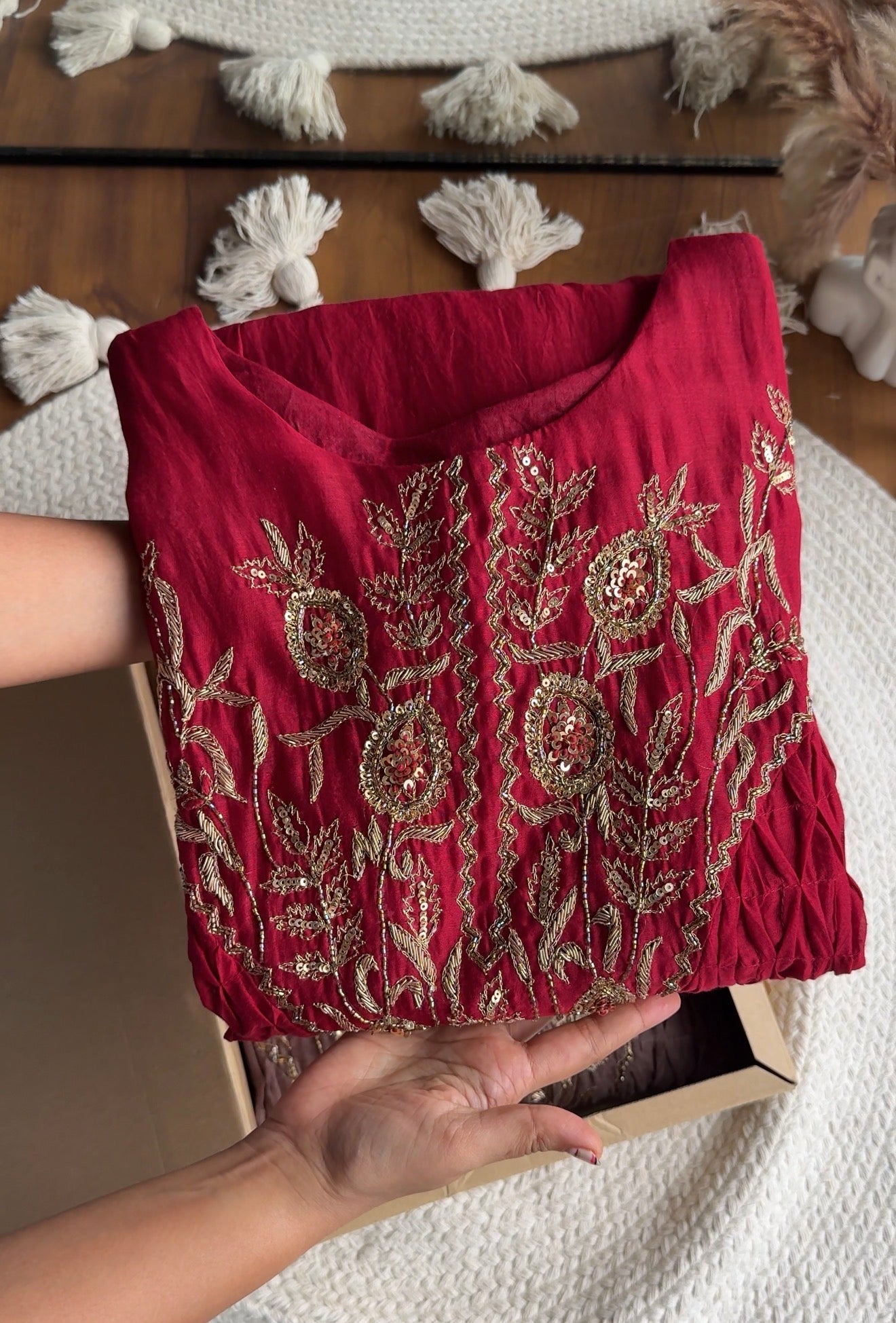 Sanjana Mul Chanderi Handwork Anarkali - Maroon