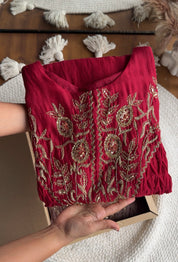 Sanjana Mul Chanderi Handwork Anarkali - Maroon