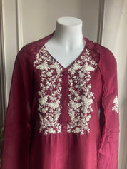 Priti Embroided Dress- Wine
