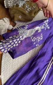 Sona Hand Work Mul Chanderi Dress- Purple (Make to order)