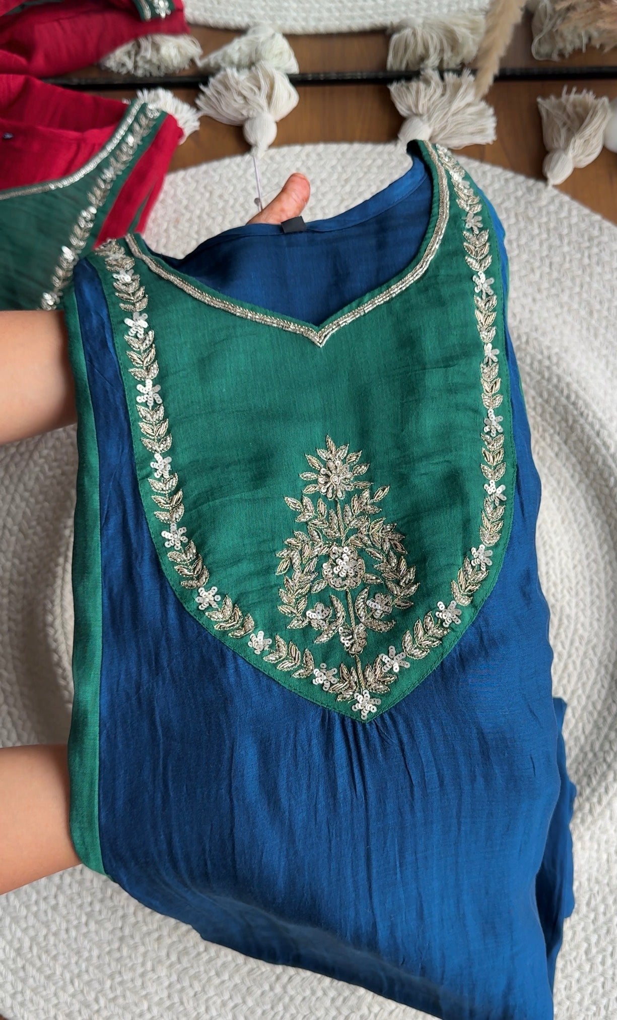 Kaushalya Colour Blocking Hand Work Aline Dress-