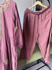 Vaibhavi Handwork Mul Chanderi Dress- Dusty Brown