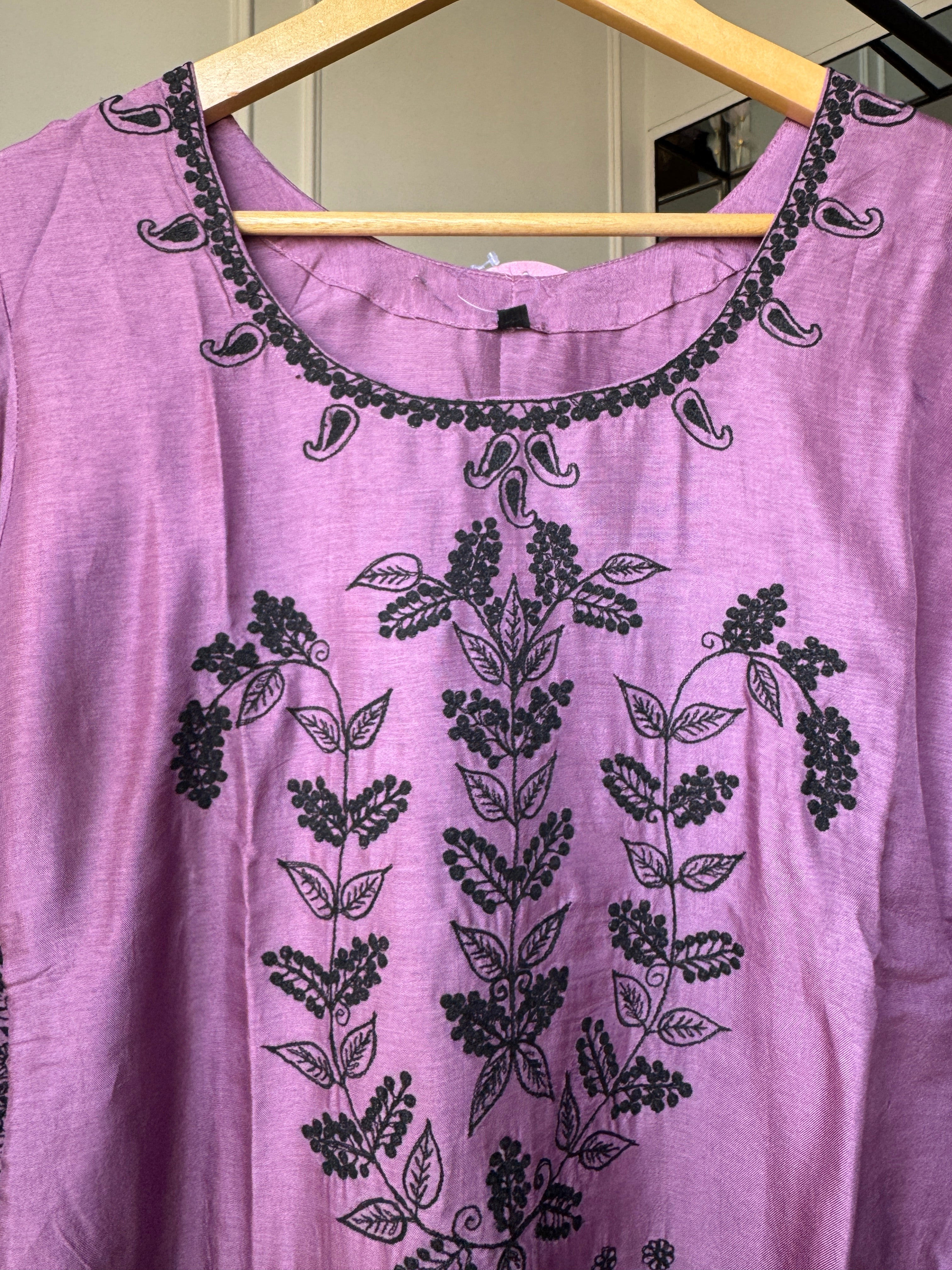 Urvi Russian Silk Embroided Dress- Purple