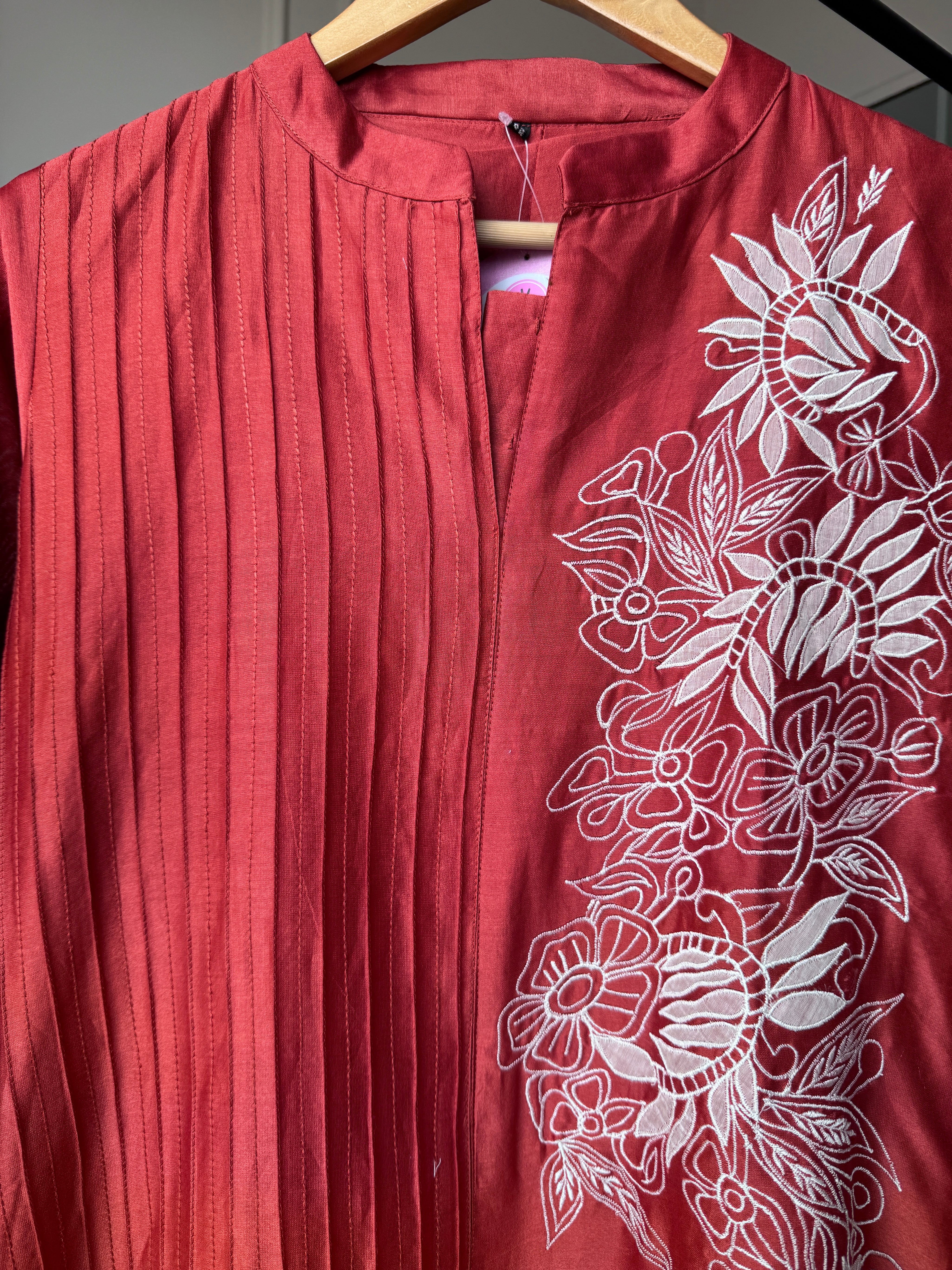 Kanishka Embroided Dress-Rust