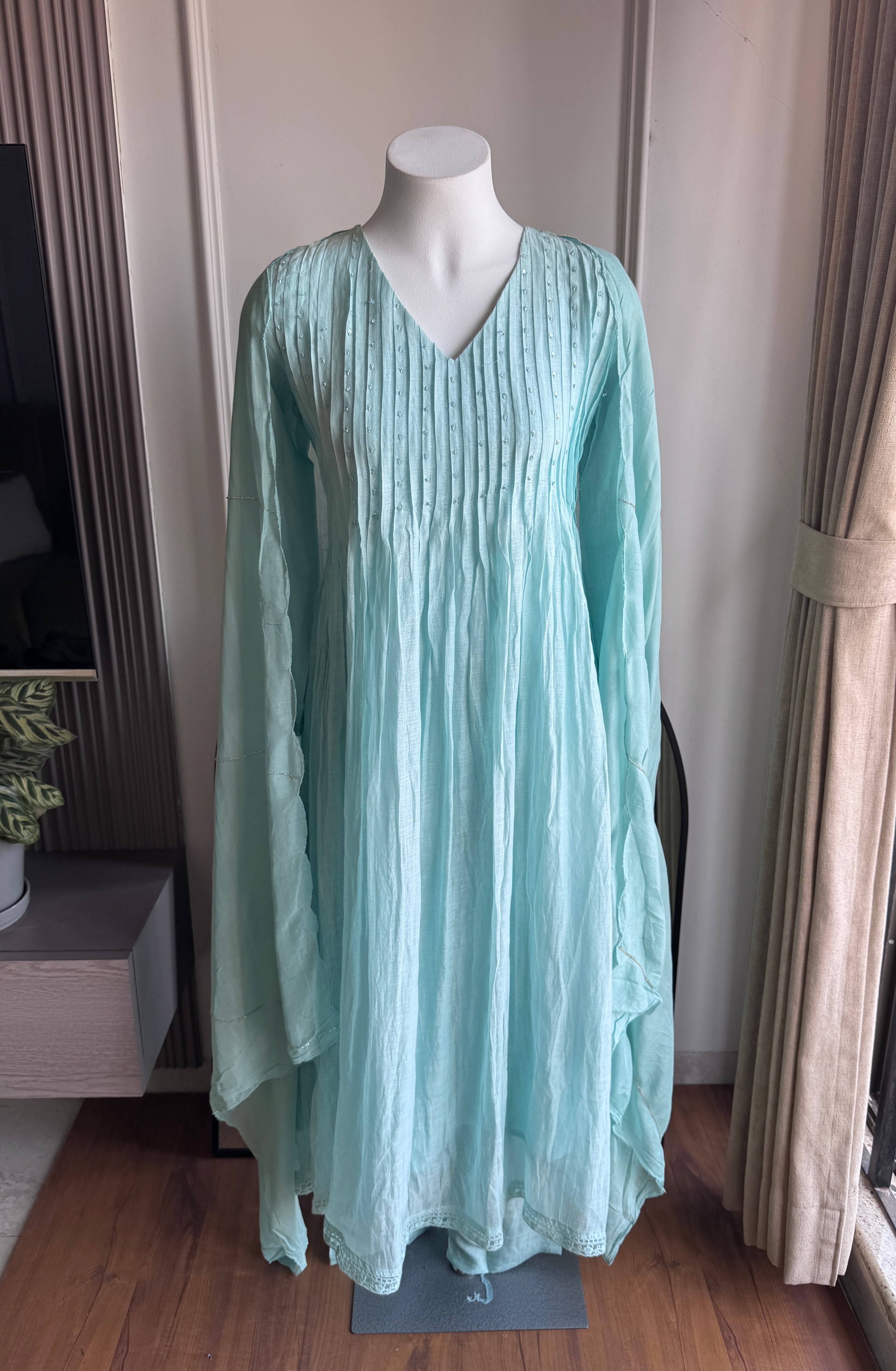 Pushti Handwork Mul Chanderi  Dress - Powder Blue