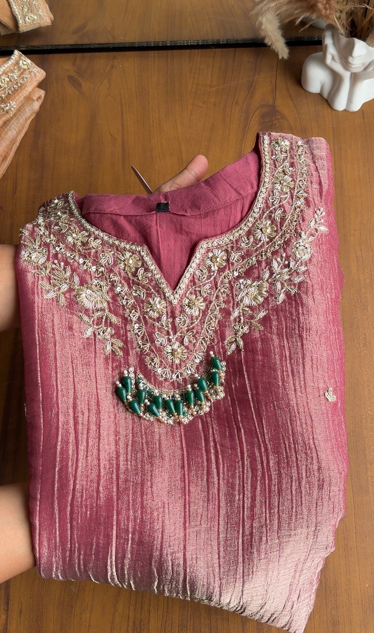 Saumya Green Emerald Hand Work Dress- Pink