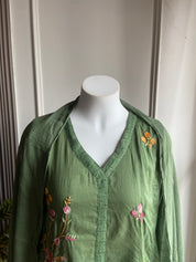 Chanchal   V neck  mul Chanderi dress
