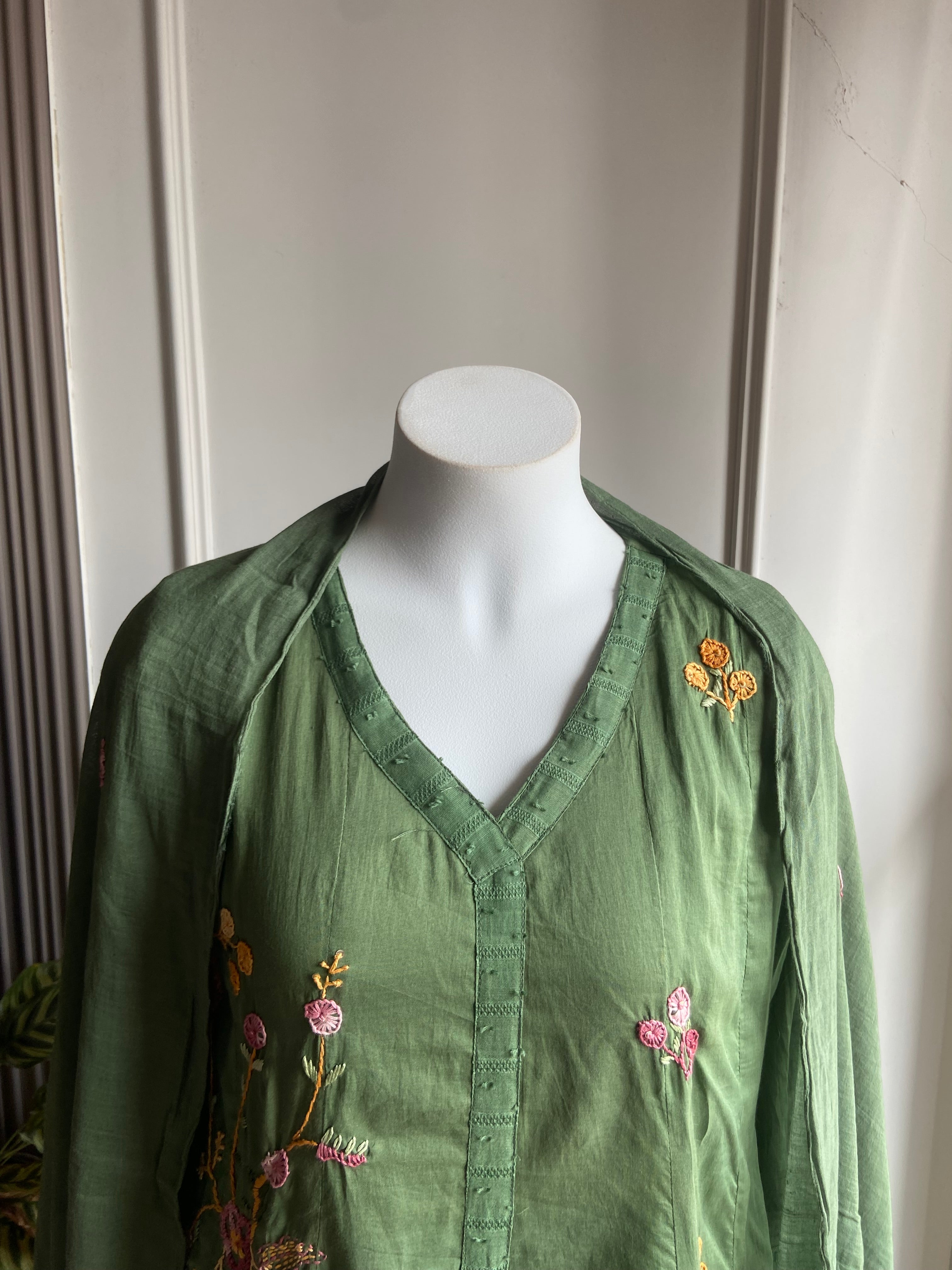 Chanchal   V neck  mul Chanderi dress