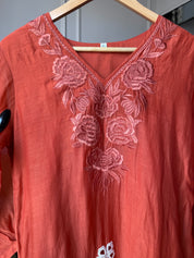 Mehek Aline Mul Chanderi Dress- Rust
