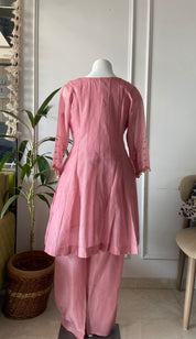Paro tissue short kurta plazzo dress- pink