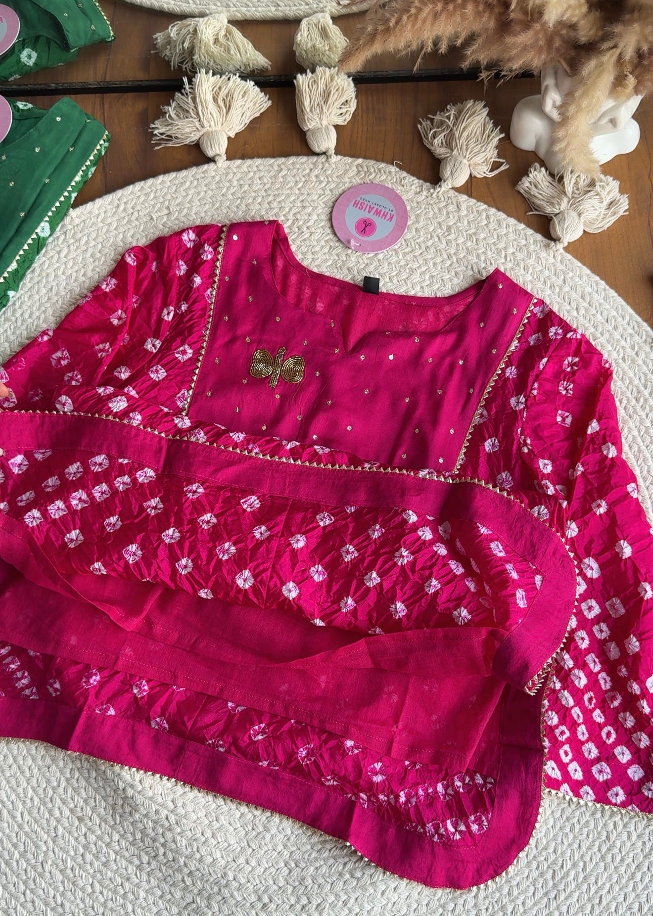 Shivani Bandhani farshi salwar coords- Rani Pink
