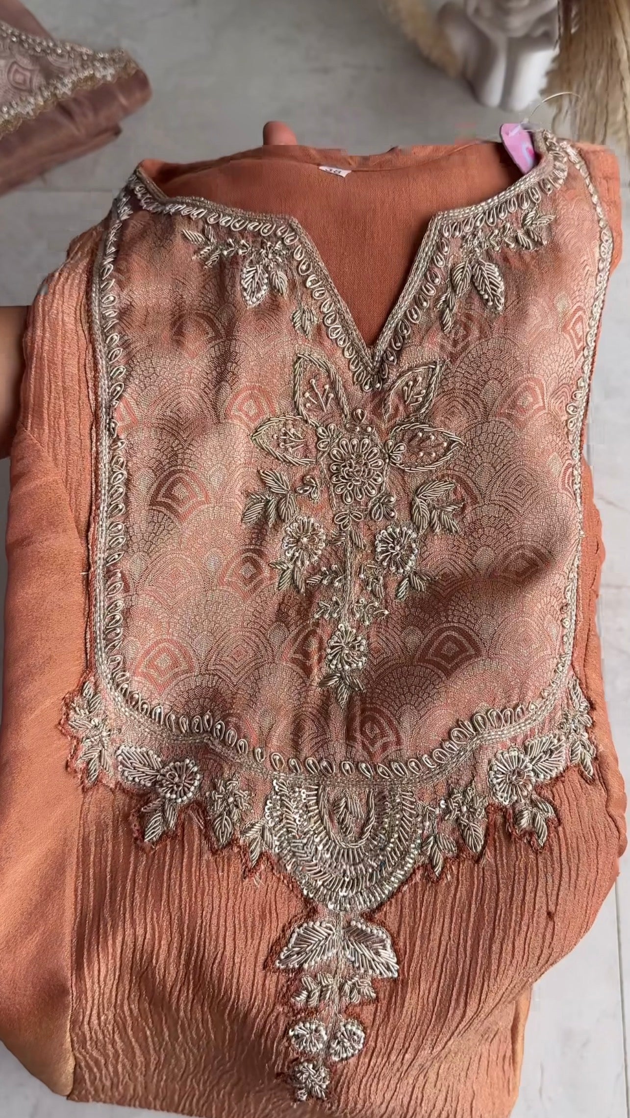 Rajvi Handwork Tissue Dress- Orange