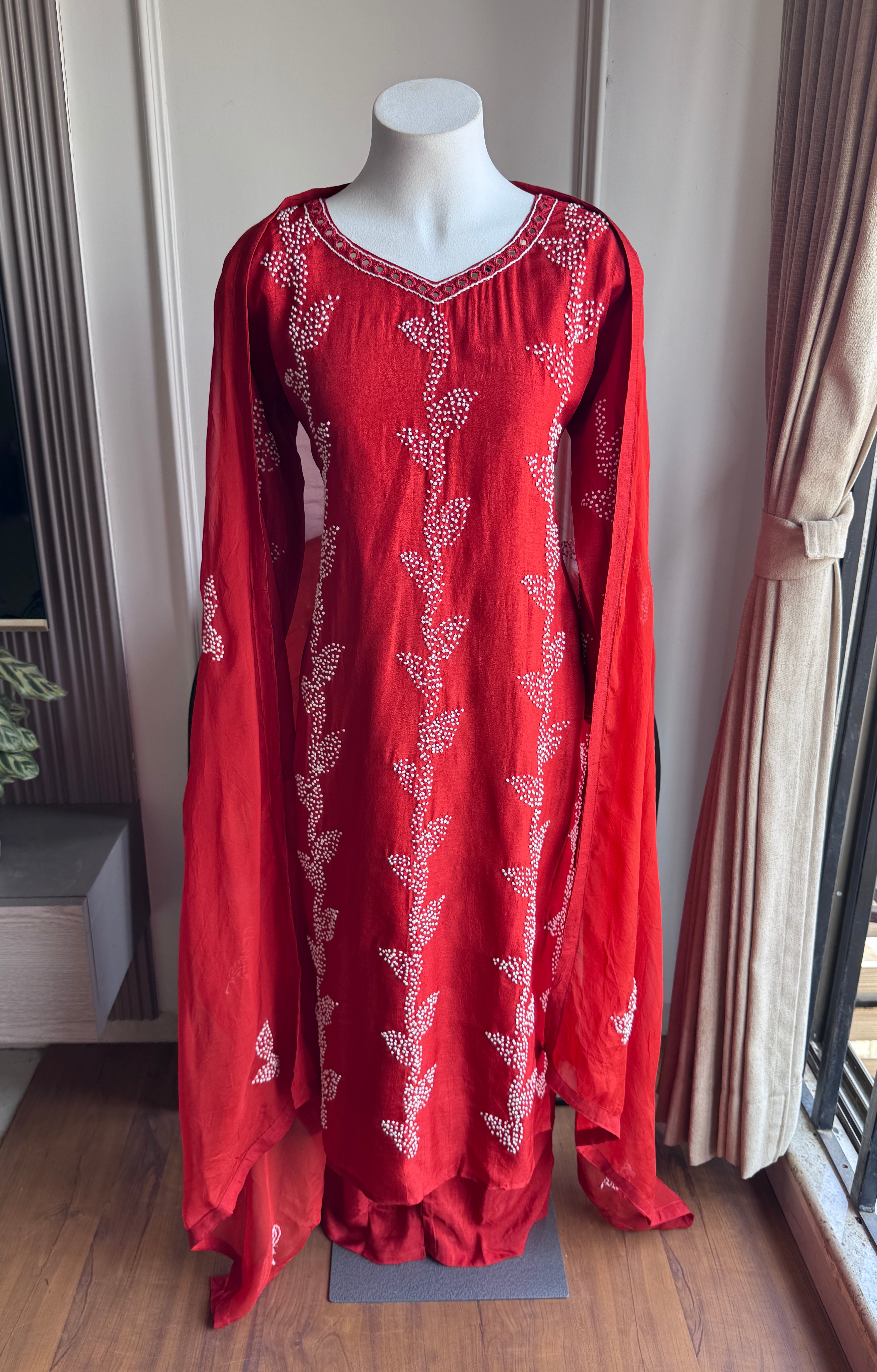 Sahita Knot Work  Straight Cut Dress-Rust (Make to Order)