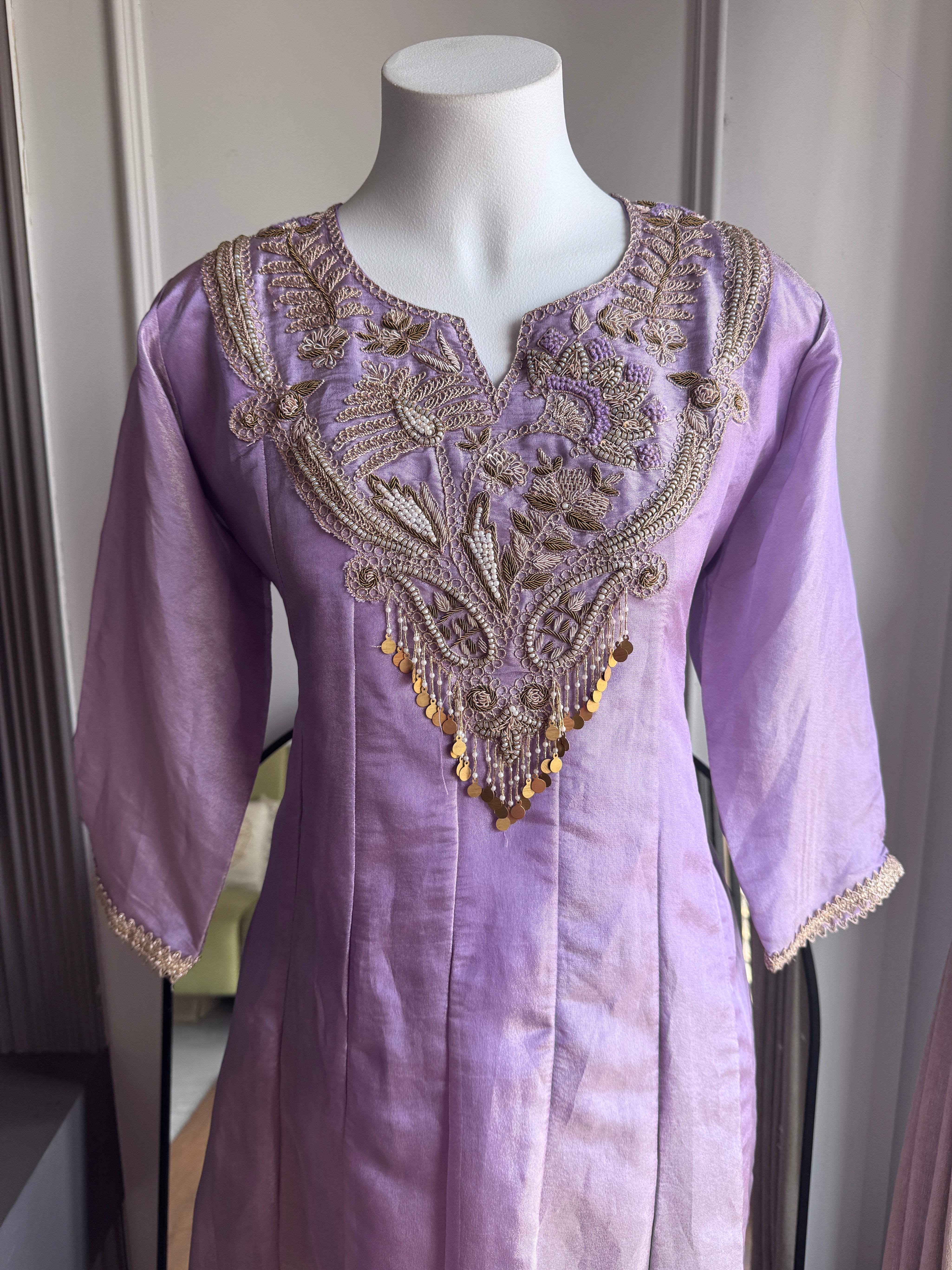 Ruhani Handwork Tissue Anarkali  Dress -Lilac