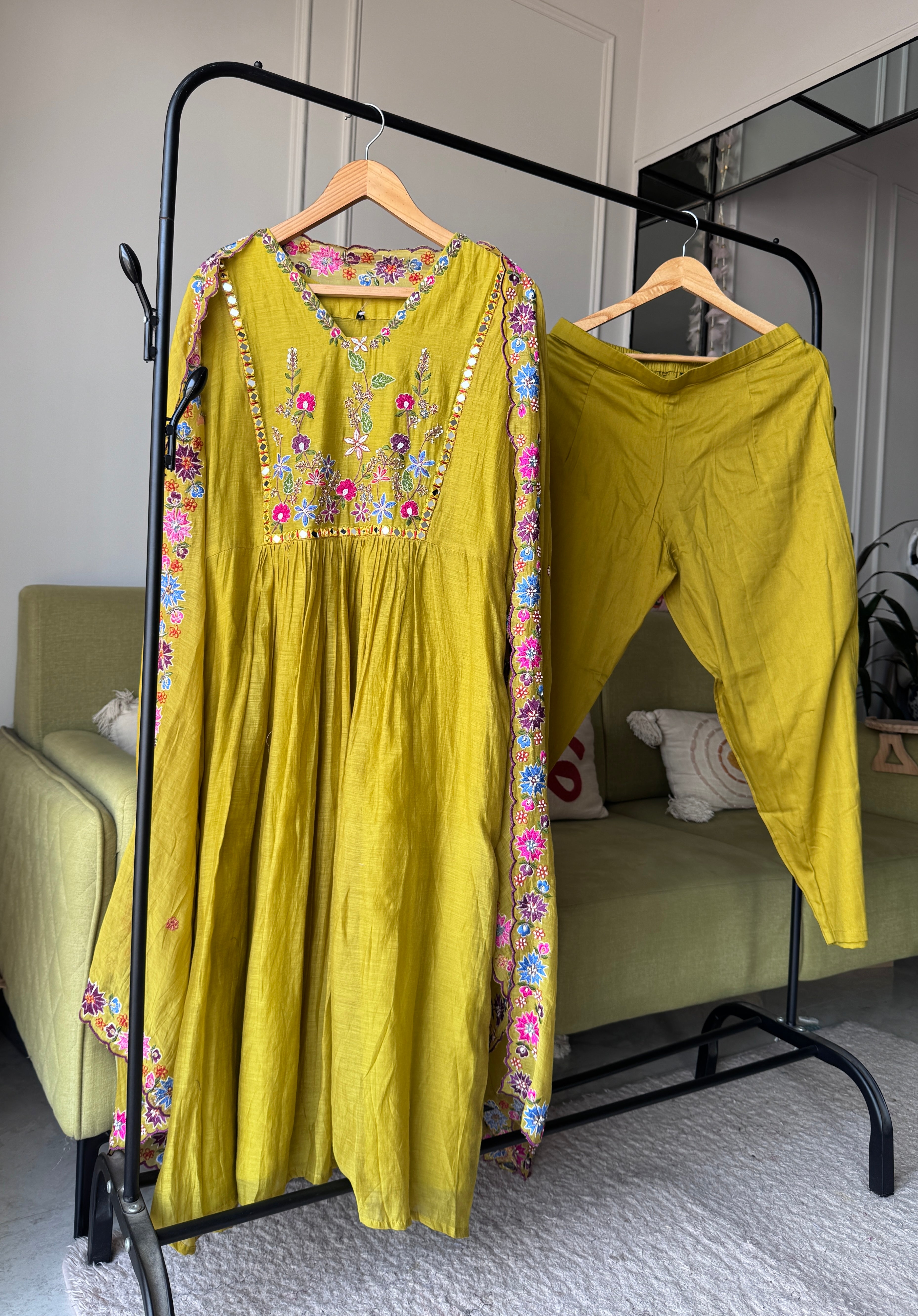 Nirma Colourful Embroided Dress- Yellow