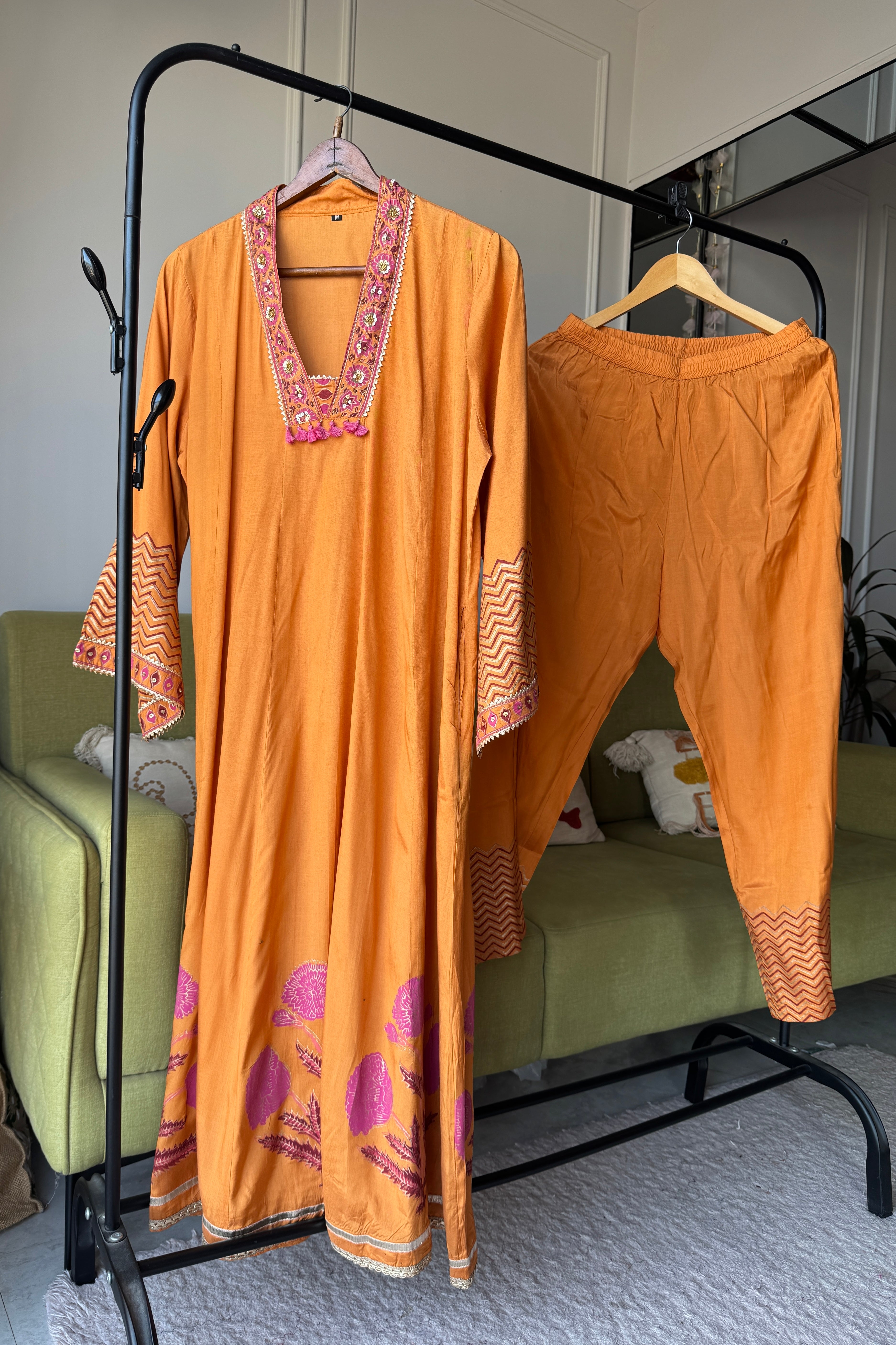 Asifa Patchwork Muslin  Dress- Orange