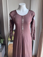 Rida Sequin Shell Work Anarkali  Dress- Coffee Brown