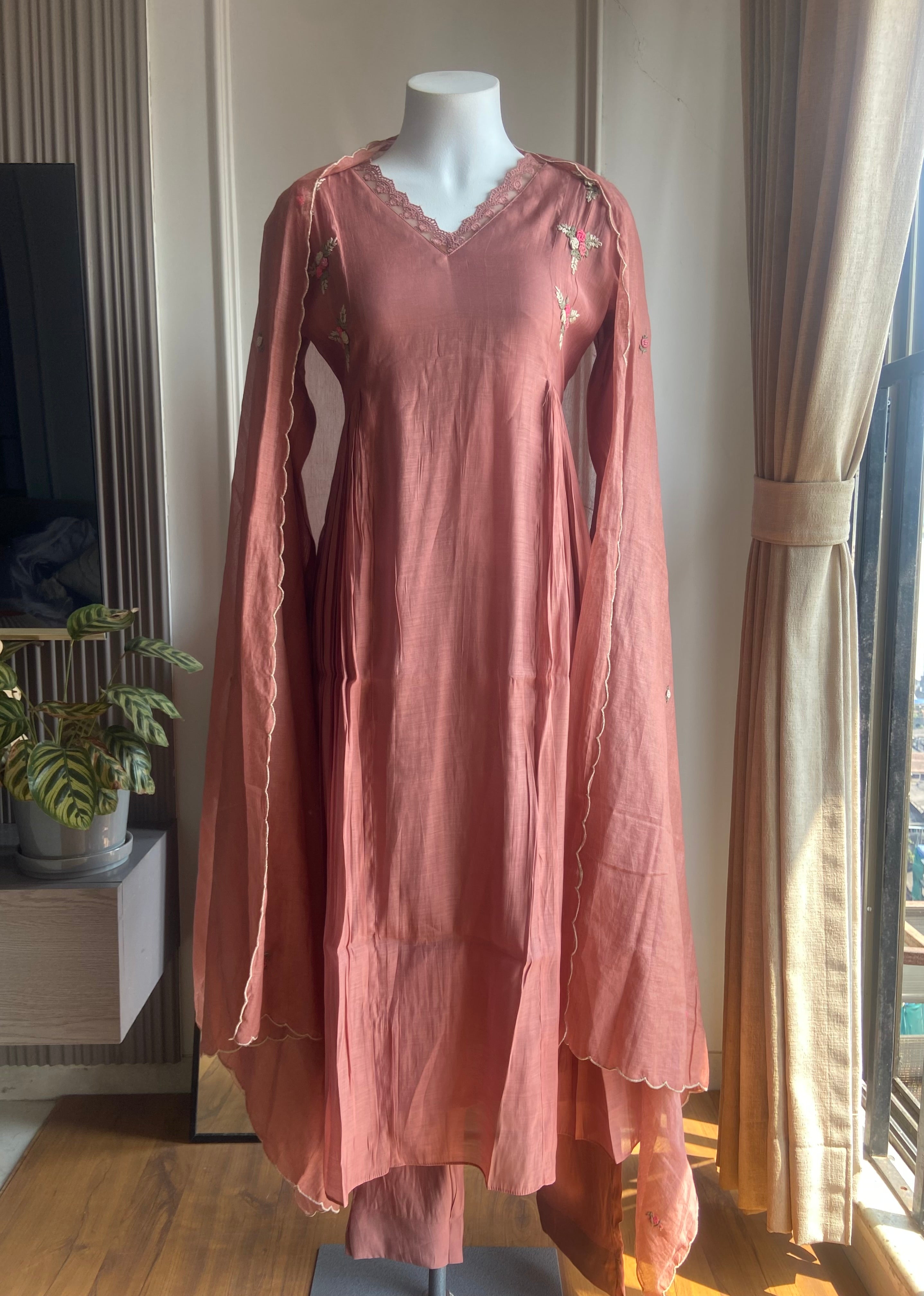 Maitri embroidered dress-Dust Rose
