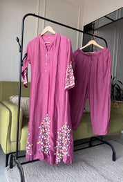 Vaishali Embroided Mul Chanderi Dress- Nude Pink