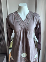 Hema Embroided Short kurta Dress-Lavender