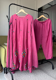 Parul Embroided Mul Chanderi Dress- Pink